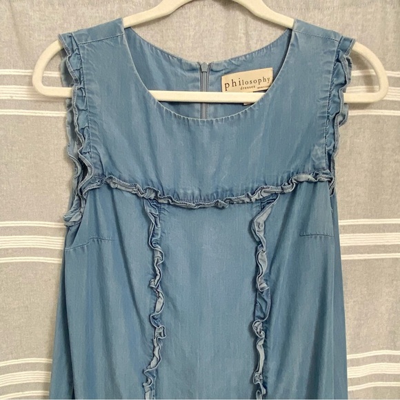 PHILOSOPHY / Chambray Sleeveless Ruffle Dress Size S - Picture 6 of 9